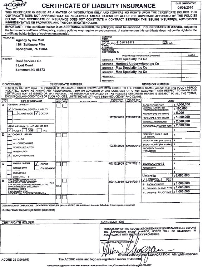 certificate of liability insurance template